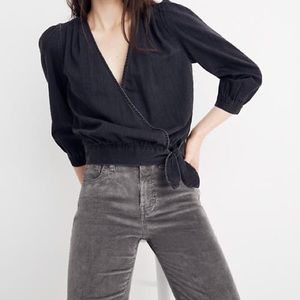 Madewell Wrap Top in Dark Grey Denim